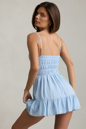 Shirred Camisole Mini Dress in Sky Blue