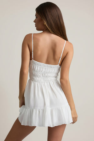 Shirred Camisole Mini Dress in White