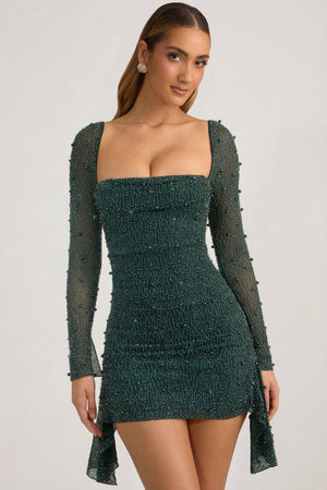 Embellished Cowl-Neck Draped Mini Dress in Emerald Green - 6 | Oh Polly Embellished Cowl-Neck Draped Mini Dress in Emerald Green - 6 | Oh Polly