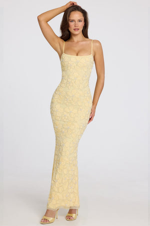 Valora Embellished Square Neck Maxi Dress in Butter Yellow Valora Embellished Square Neck Maxi Dress in Butter Yellow