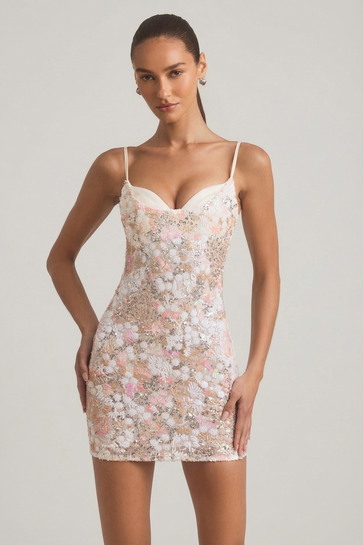 Embellished Camisole Bodycon Mini Dress in Ivory - 6