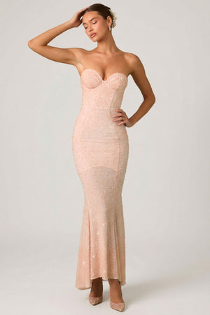 Embellished Sweetheart-Neck Fishtail Gown in Dusty Rose - 4 / Regular | Oh Polly Embellished Sweetheart-Neck Fishtail Gown in Dusty Rose - 4 / Regular | Oh Polly