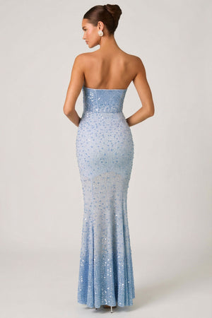 Embellished Sweetheart-Neck Fishtail Gown in Sky Blue - 6 / Regular | Oh Polly Embellished Sweetheart-Neck Fishtail Gown in Sky Blue - 6 / Regular | Oh Polly