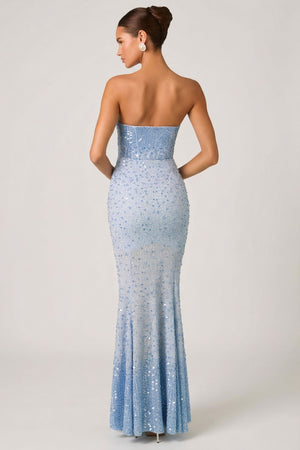 Embellished Sweetheart-Neck Fishtail Gown in Sky Blue