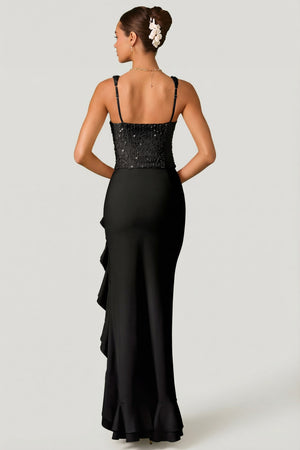Embellished Ruffle-Trim Corset Gown in Black - 6 | Oh Polly Embellished Ruffle-Trim Corset Gown in Black - 6 | Oh Polly