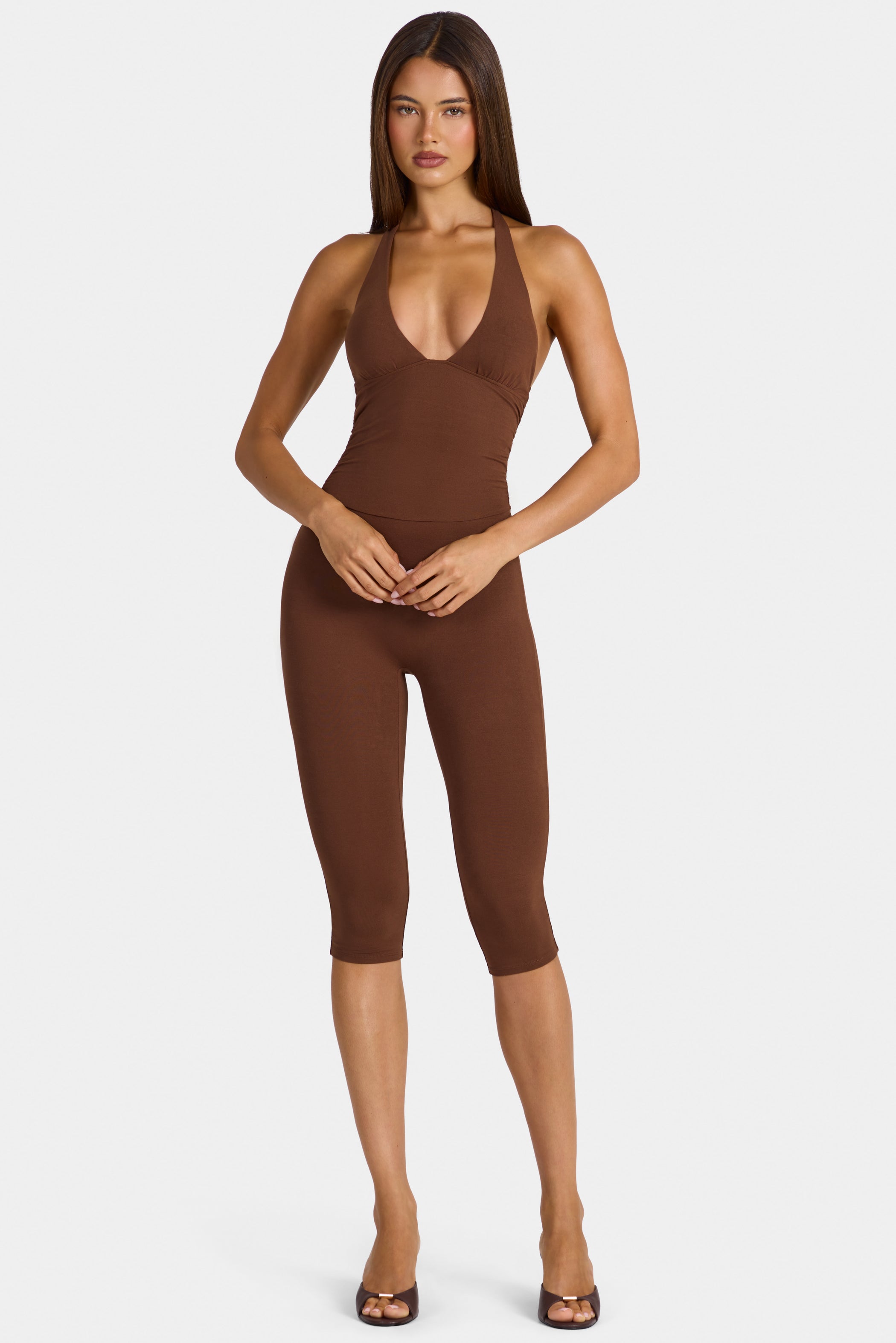 Modal Capri Jumpsuit in Cocoa Brown