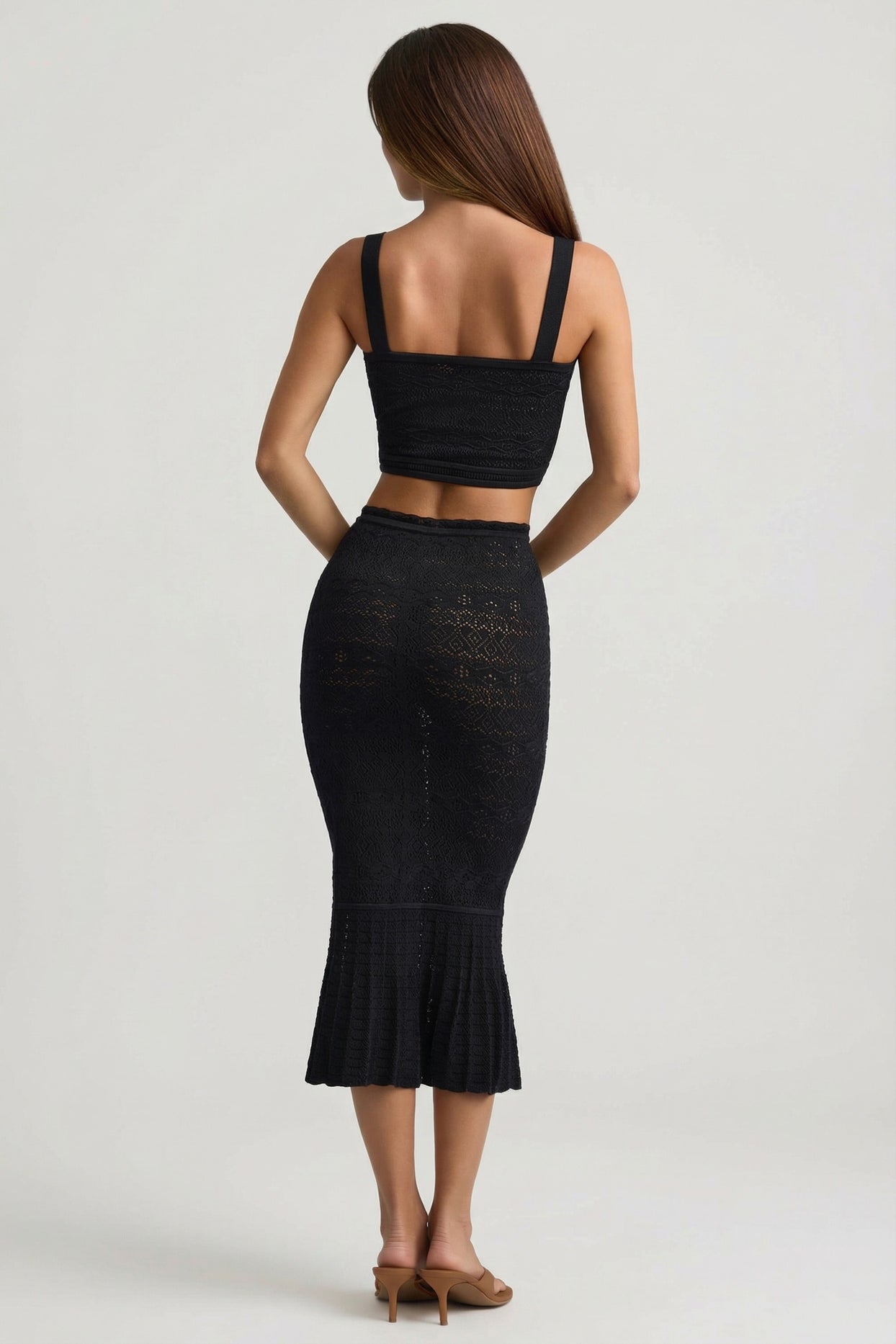 Ruffle-Trim Pointelle-Knit Midaxi Skirt in Black - 6