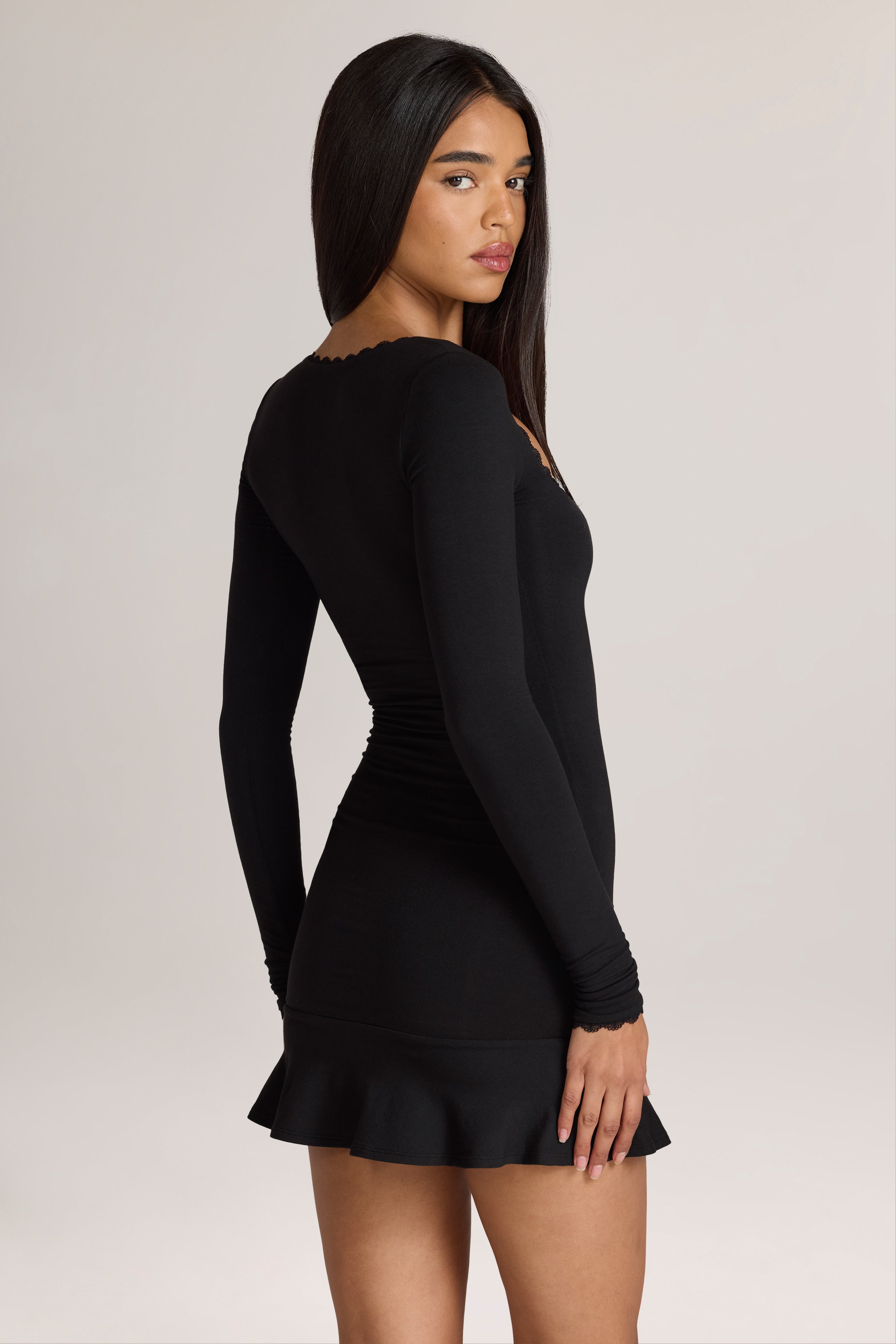 Zandy Modal Lace-Trim Mini Dress in Black | Oh Polly – Oh Polly US
