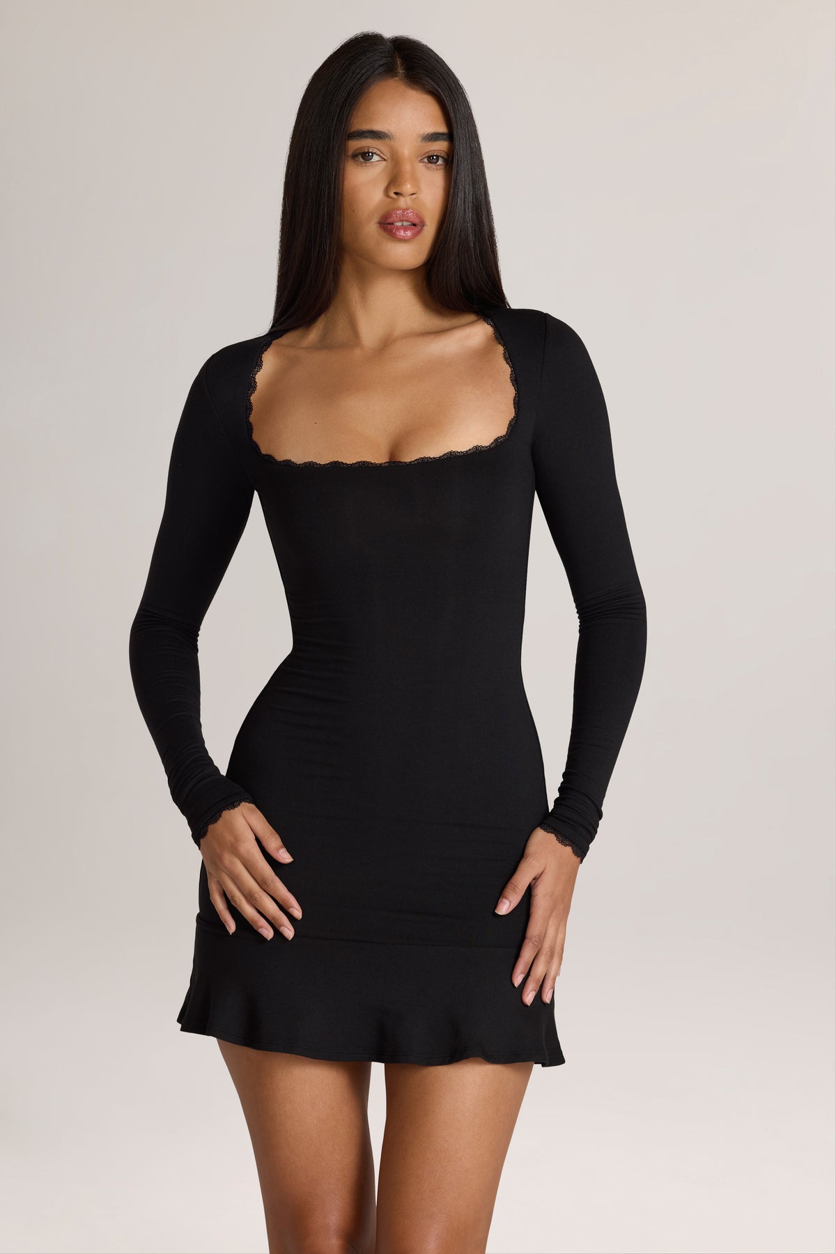 black pu lace up side bodycon dress Zandy Modal Lace-Trim Mini in Bodycon mini dress