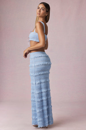 Ruffled Mid-Rise Maxi Skirt in Powder Blue