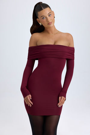 Oriana Modal Off-Shoulder Mini Dress in Wine Red | Oh Polly XS Oriana Modal Off-Shoulder Mini Dress in Wine Red | Oh Polly XS