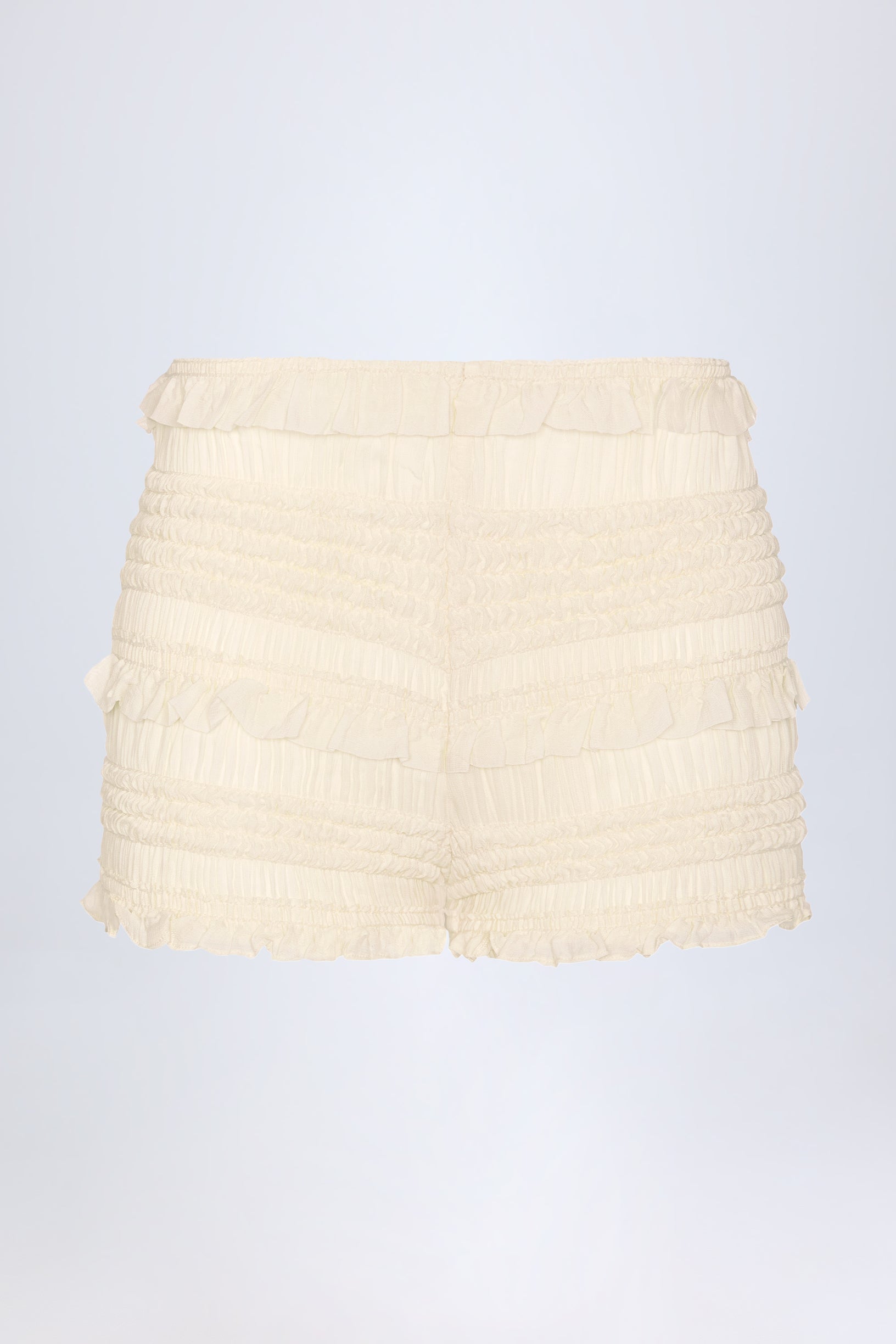 Ruffled Mid-Rise Shorts in Ivory - 1