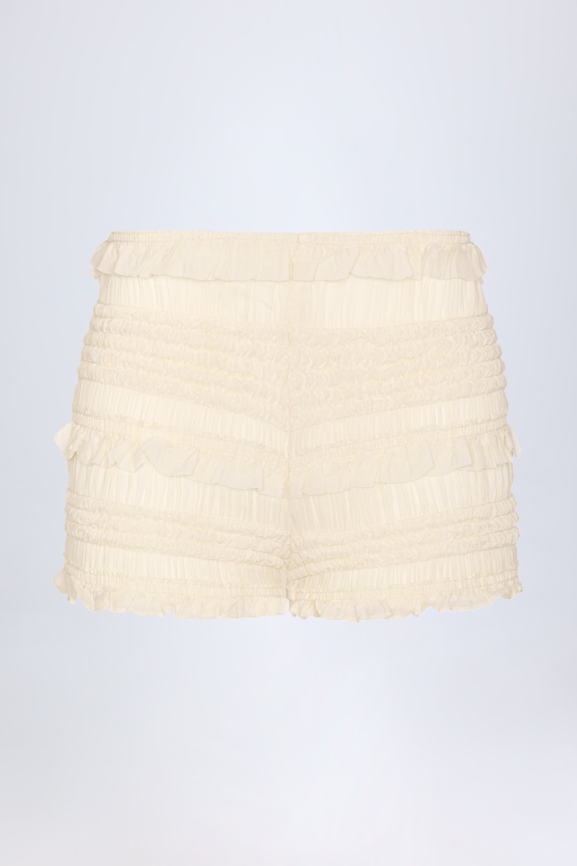 Ruffled Mid-Rise Shorts in Ivory