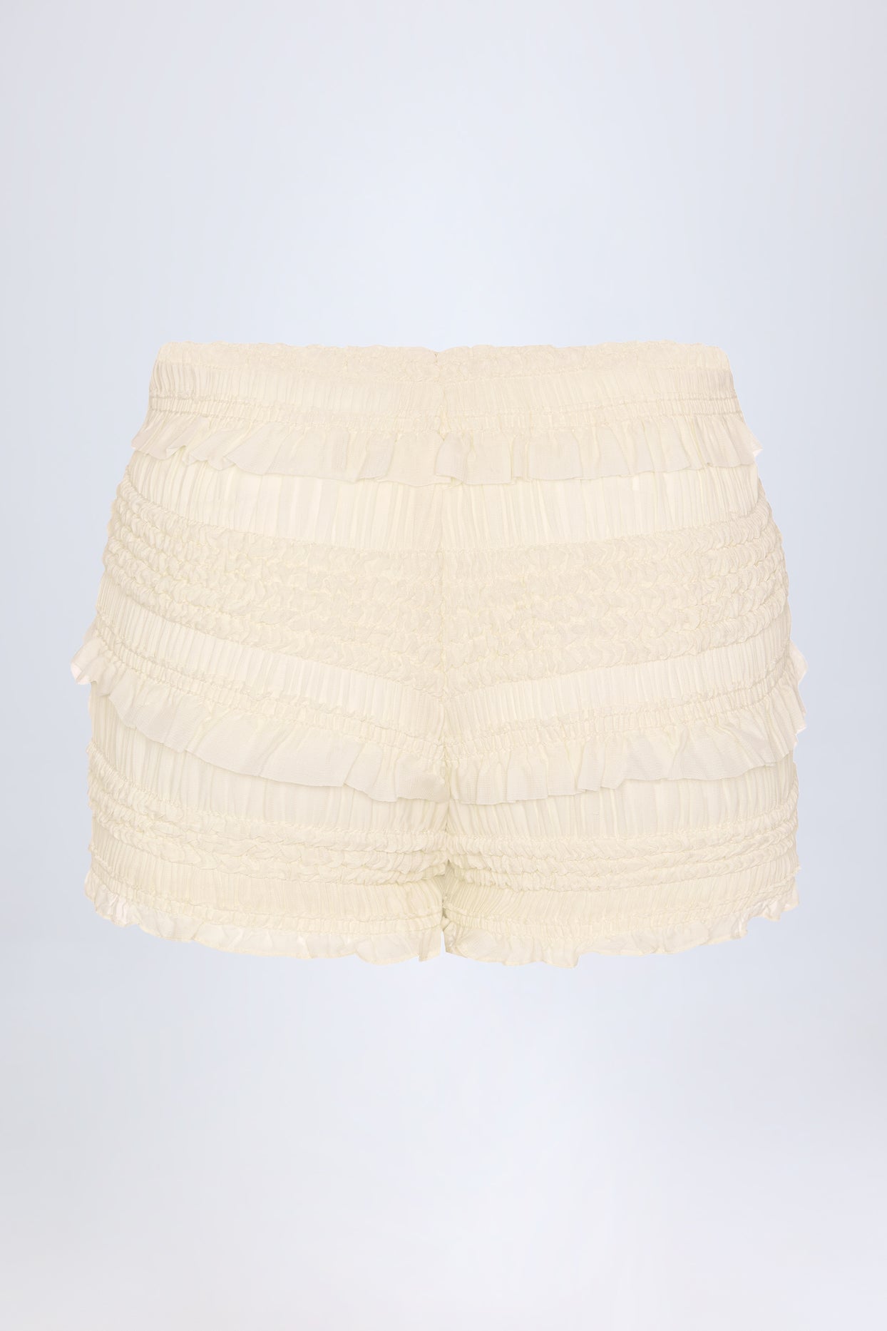 Ruffled Mid-Rise Shorts in Ivory - 5