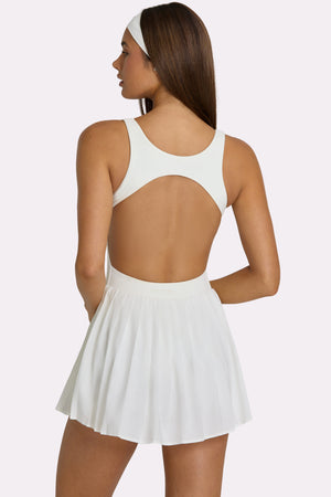 white tennis dress womens Soft Active Open-Back Pleated Tennis Dress in Coconut
