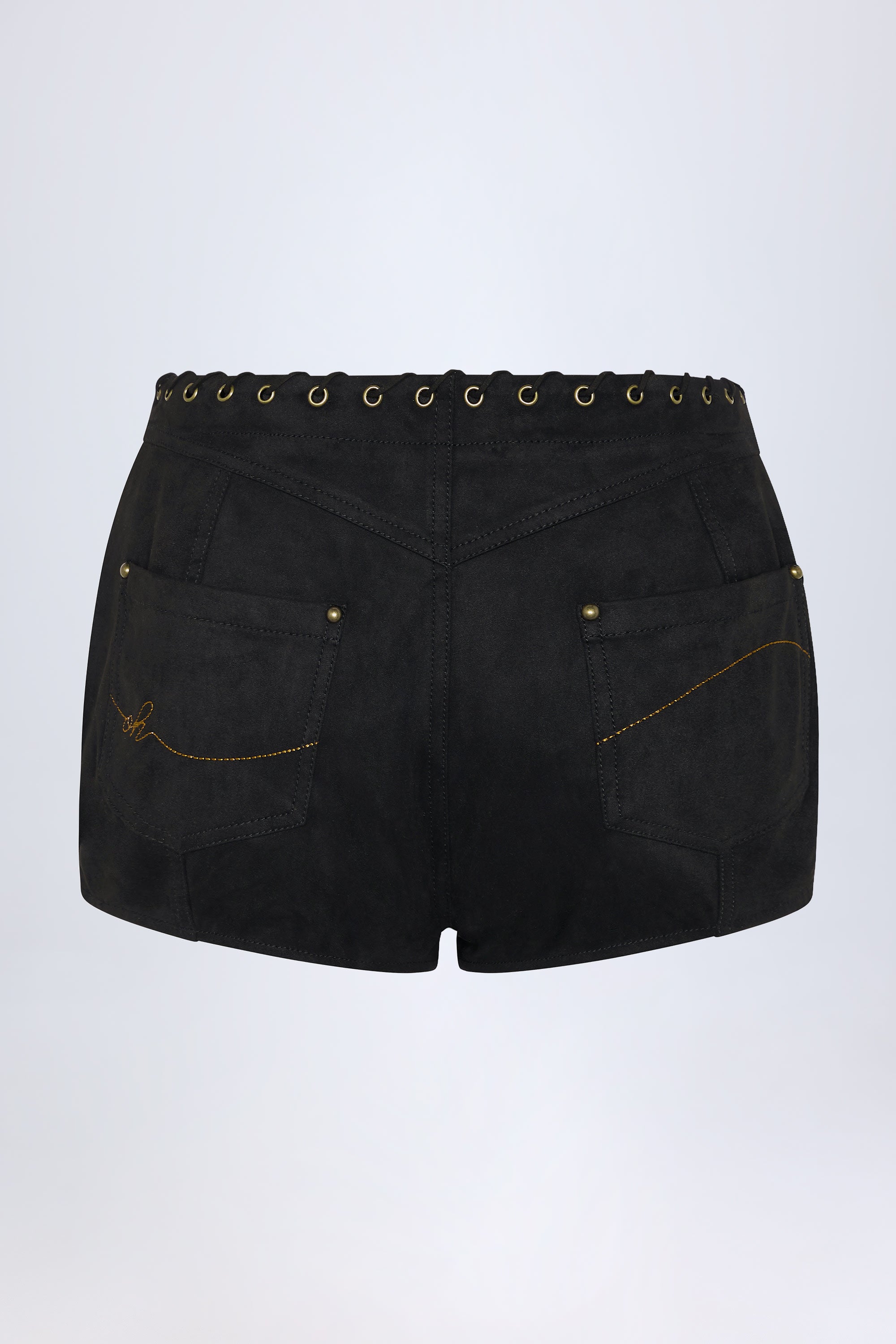 Parva Lace-Up Mid-Rise Shorts in Black | Oh Polly