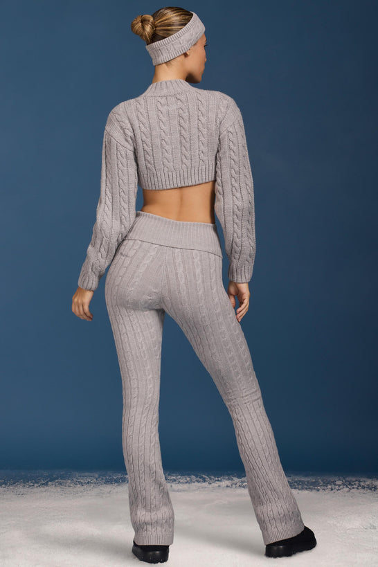 Petite Cable-Knit Flared Trousers in Grey Marl