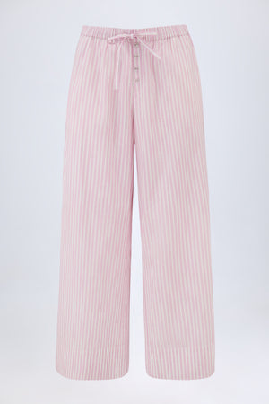 Wide-Leg Cotton-Poplin Trousers in Pink Stripe