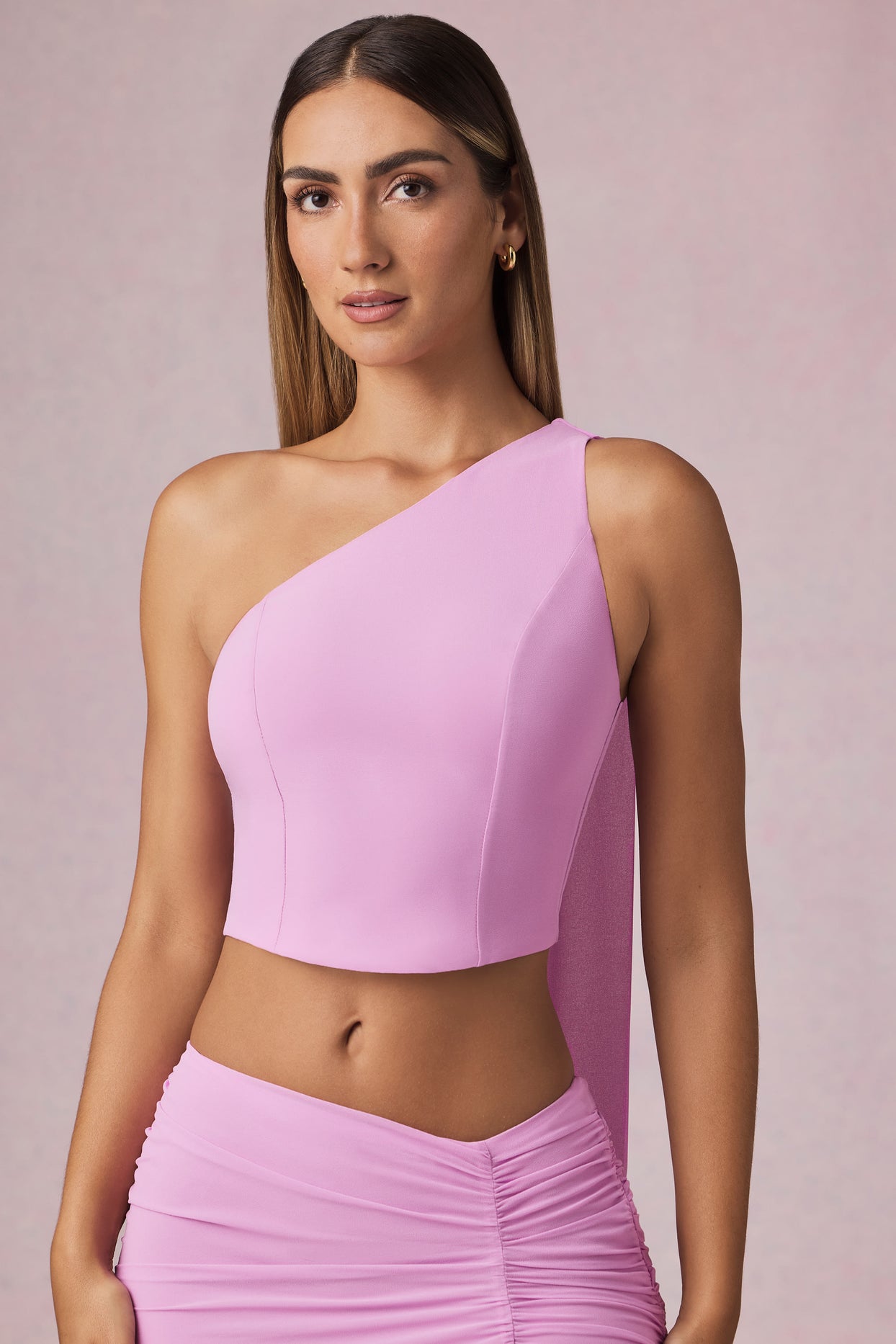 Scarf-Detail One-Shoulder Top in Pink Orchid - 7