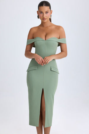 Off-Shoulder Midaxi Dress in Khaki Green - 6 | Oh Polly Off-Shoulder Midaxi Dress in Khaki Green - 6 | Oh Polly