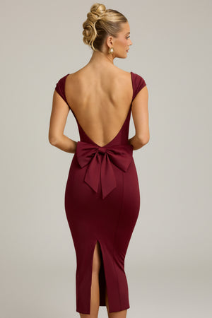 Slinky Jersey Bow-Detail Midaxi Dress in Wine Red