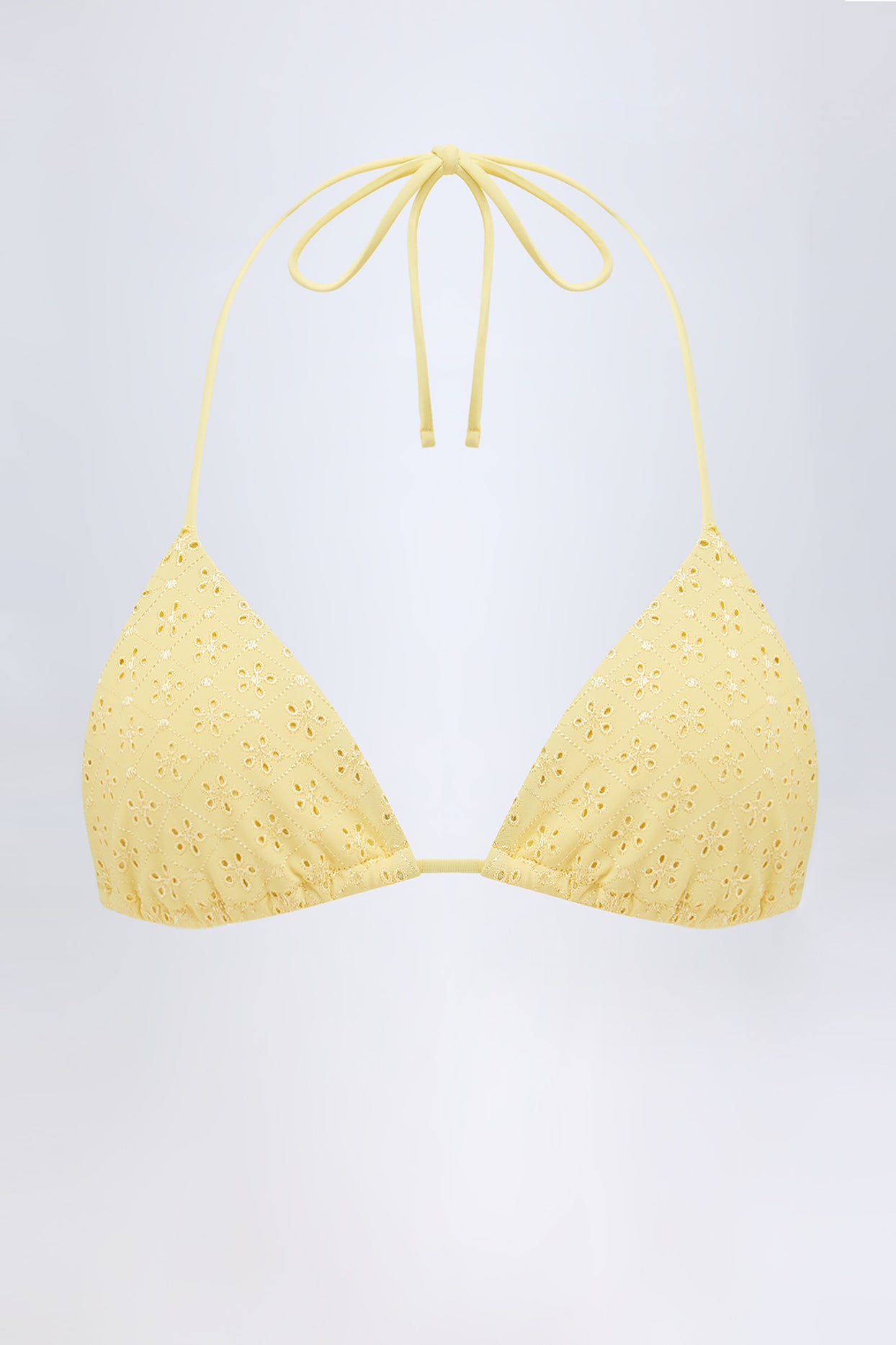 Broderie Anglaise Triangle Bikini Top in Lemon Yellow - 4