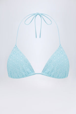 Broderie Anglaise Triangle Bikini Top in Powder Blue