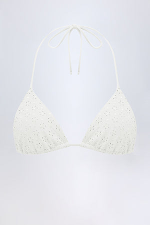 Broderie Anglaise Triangle Bikini Top in White