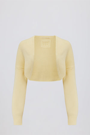 Ribbed-Knit Cropped Shrug in Lemon