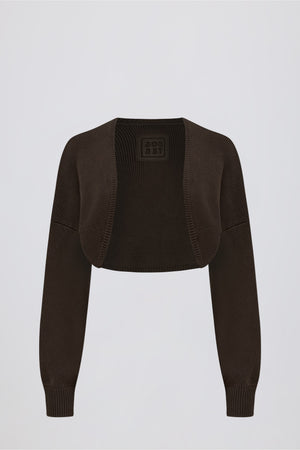 Ribbed-Knit Cropped Shrug in Pecan