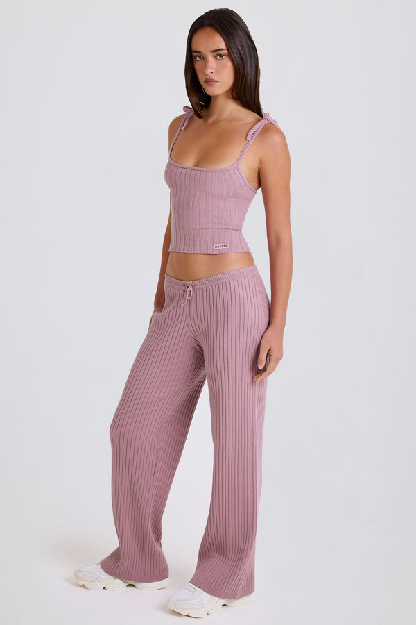 Ribbed Knit Wide-Leg Joggers in Mauve - 1