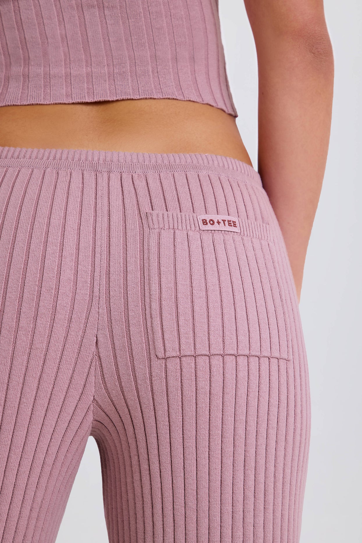 Ribbed Knit Wide-Leg Joggers in Mauve - 5