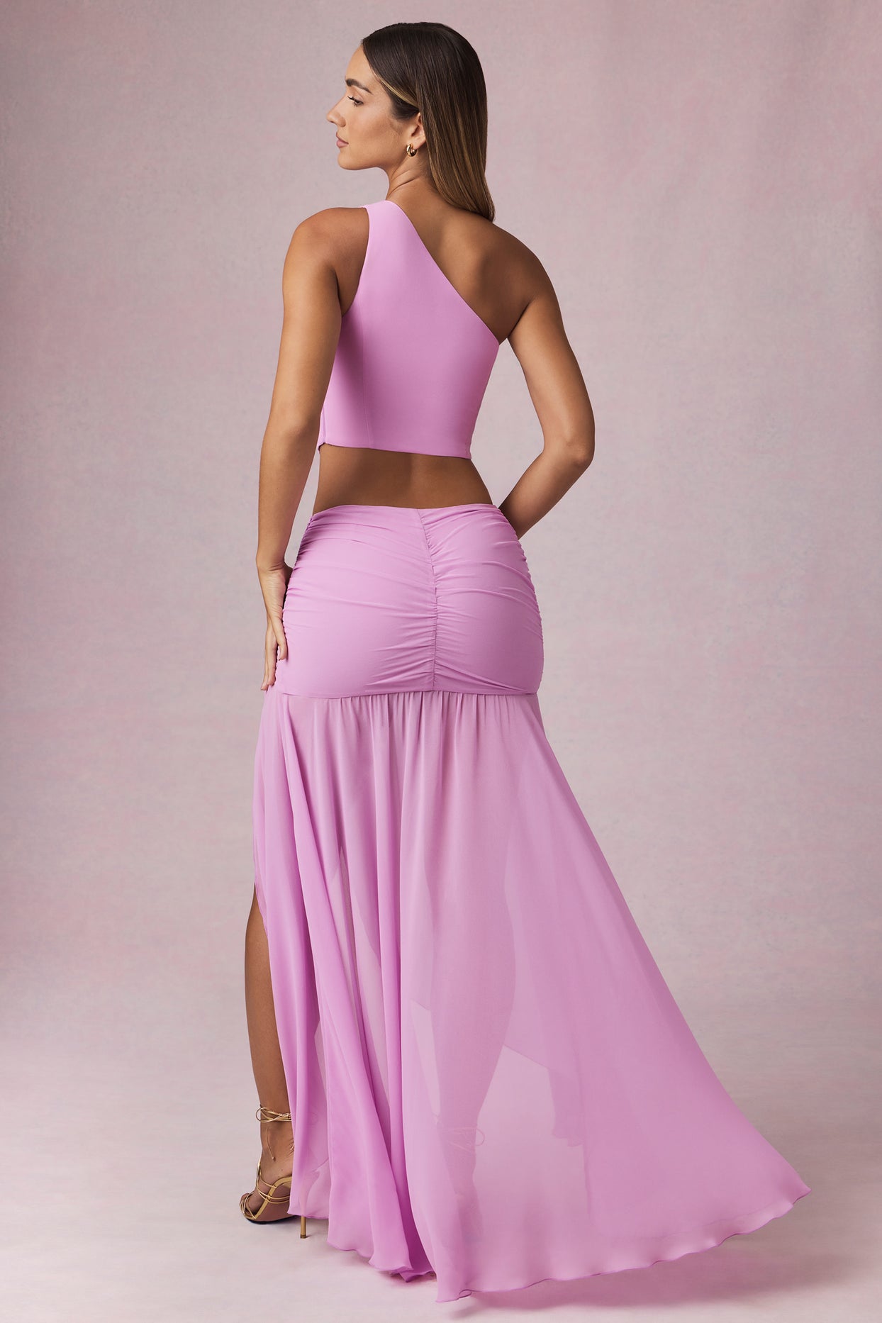 Asymmetric Ruched Maxi Skirt in Pink Orchid - 4