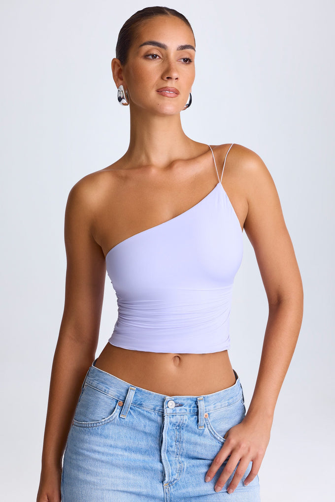 One-Shoulder Lace-Up Top in Soft Lilac