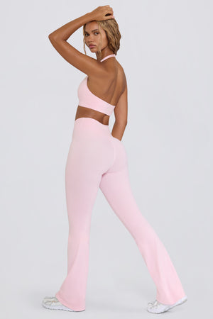 Brushed Jersey Ruched Flared Trousers in Pale Pink Marl
