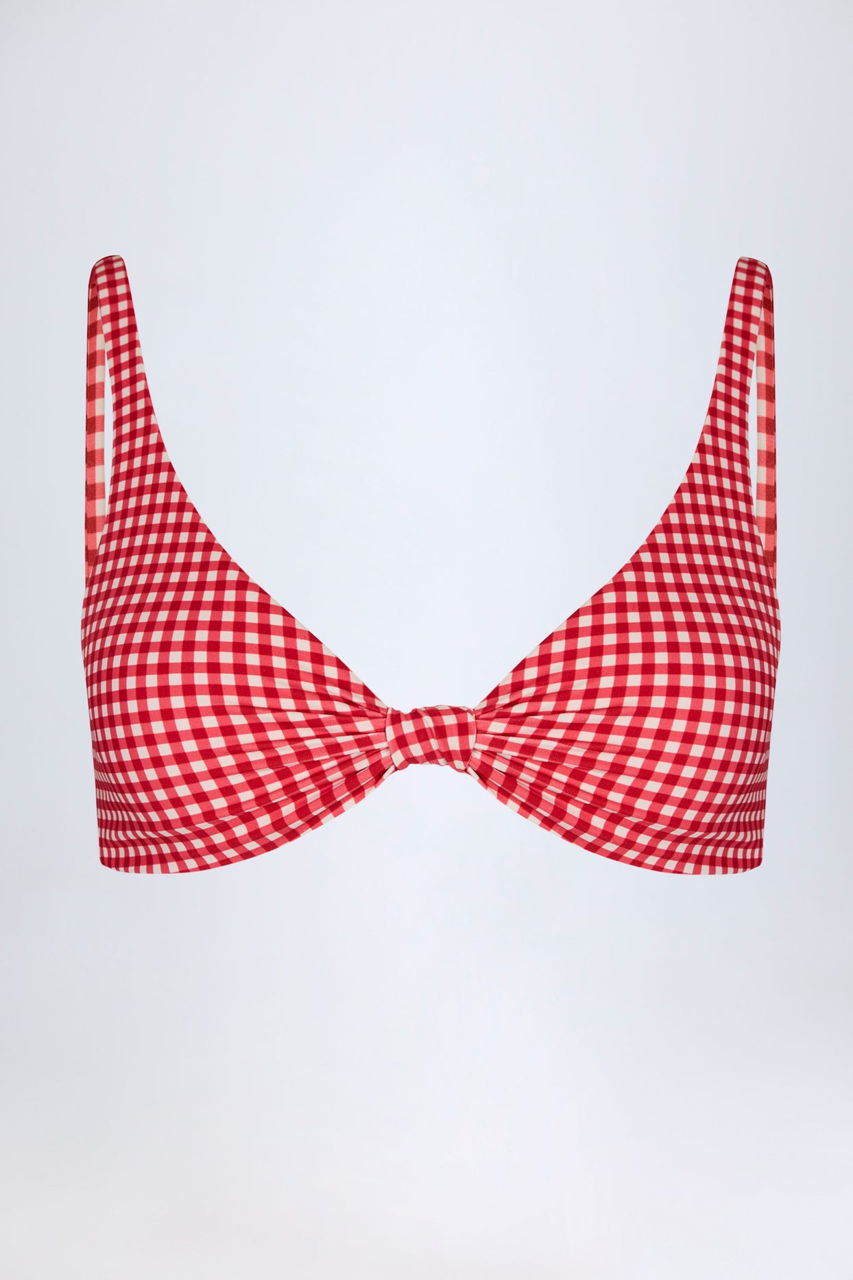 Knot-Detail Bikini Top in Red Gingham - 3
