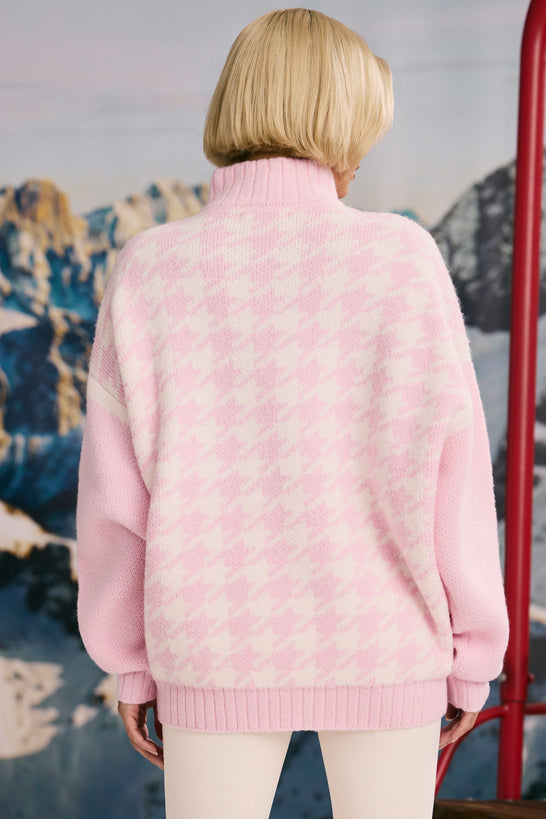 Oversized Half-Zip Chunky-Knit Jumper in Pastel Pink