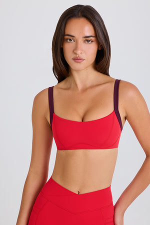 Soft Active Contrast-Trim Sports Bra in Strawberry Red