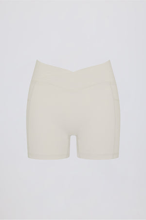 Soft Active Pocket V-Waist Mini Shorts in Cream