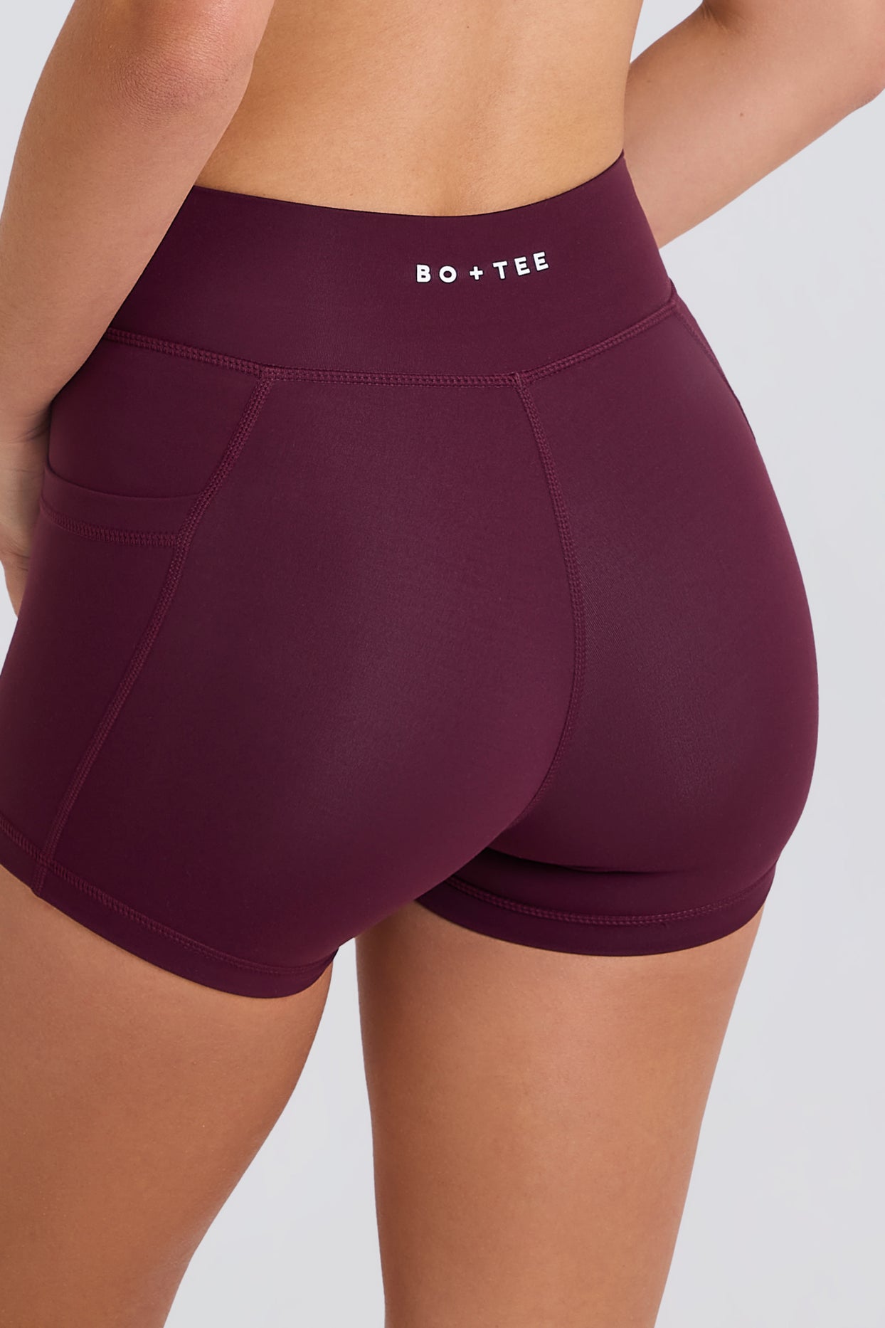 Soft Active V-Waist Pocket Mini Shorts in Burgundy - 6