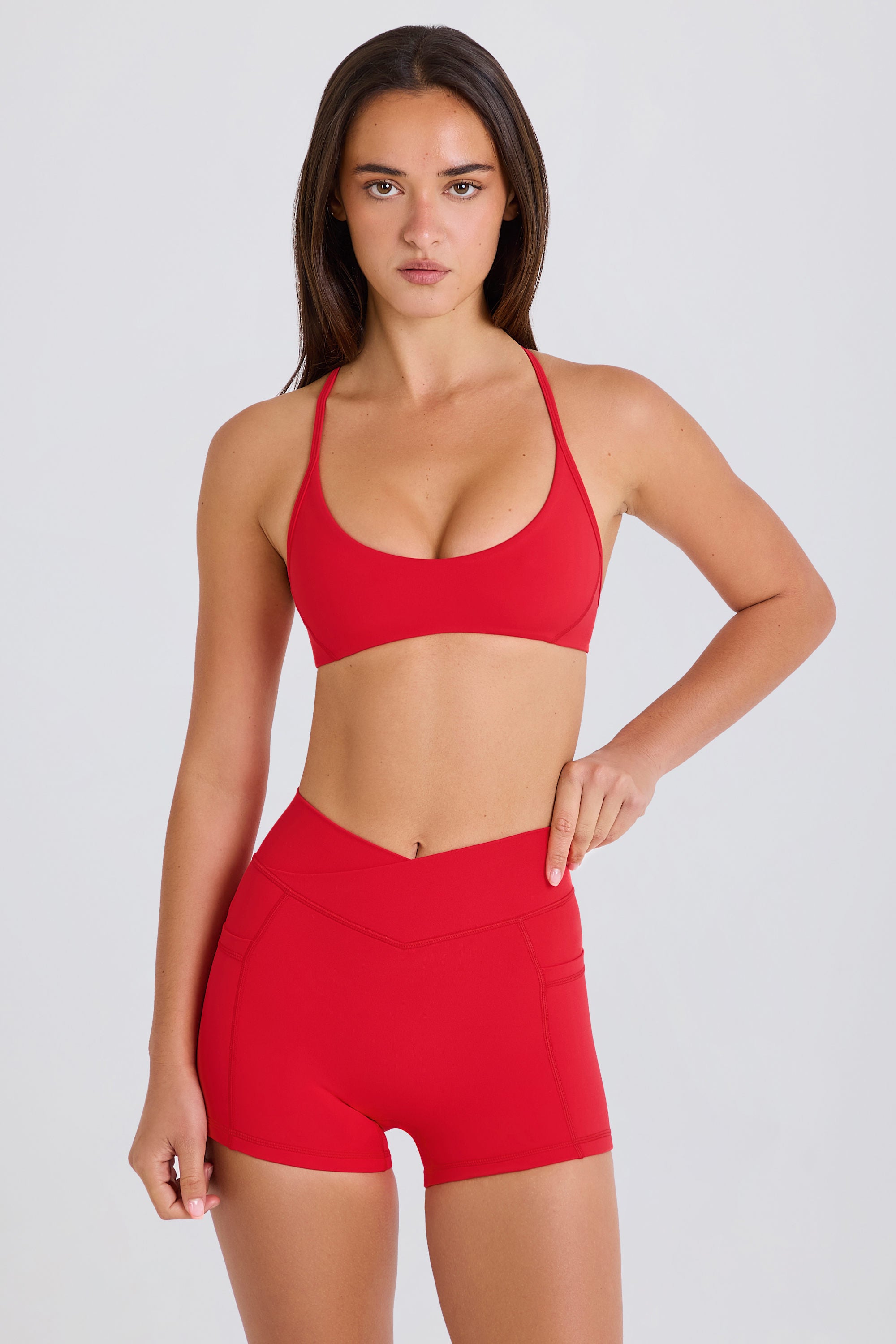 Soft Active Pocket V-Waist Mini Shorts in Strawberry