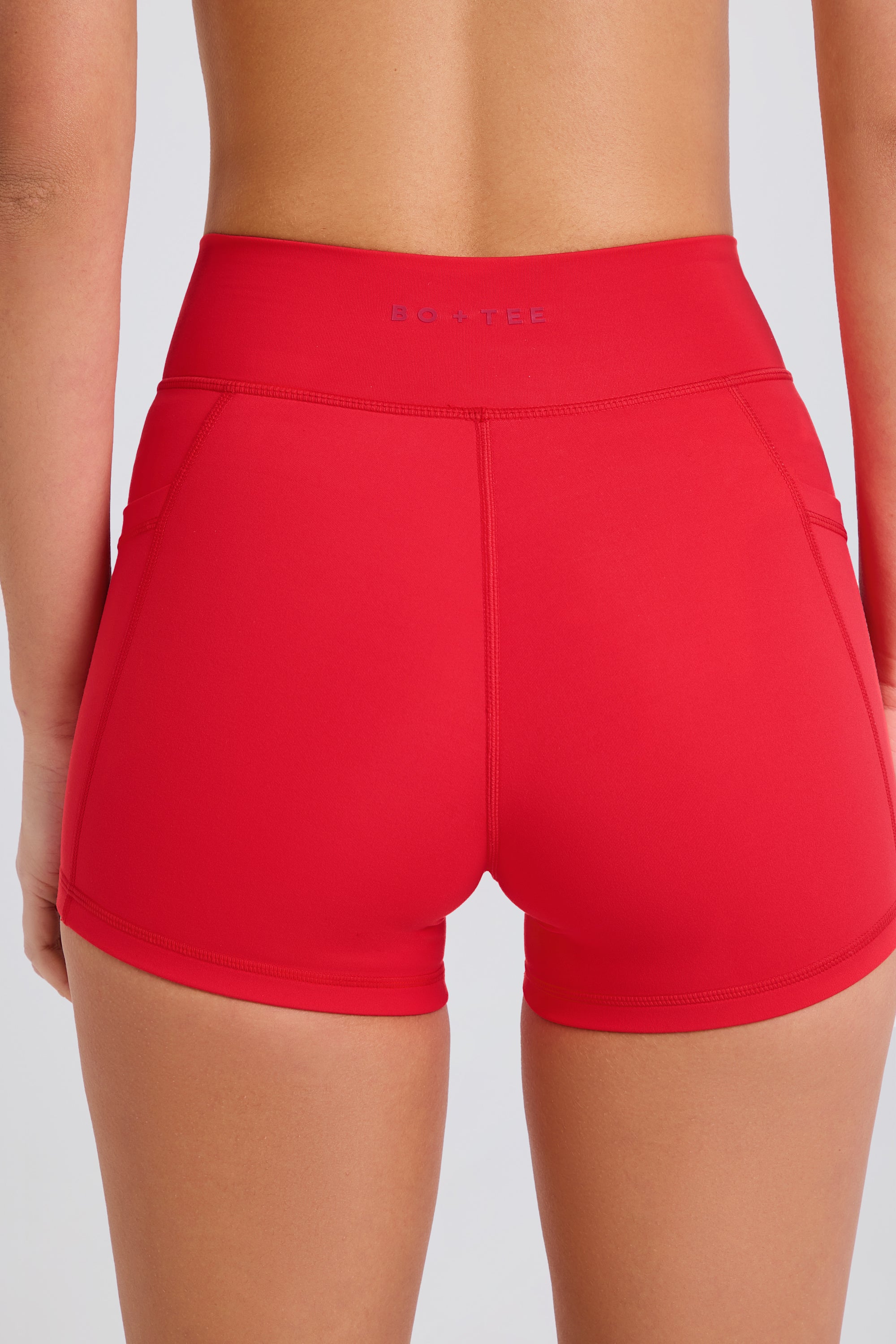 Soft Active Pocket V-Waist Mini Shorts in Strawberry
