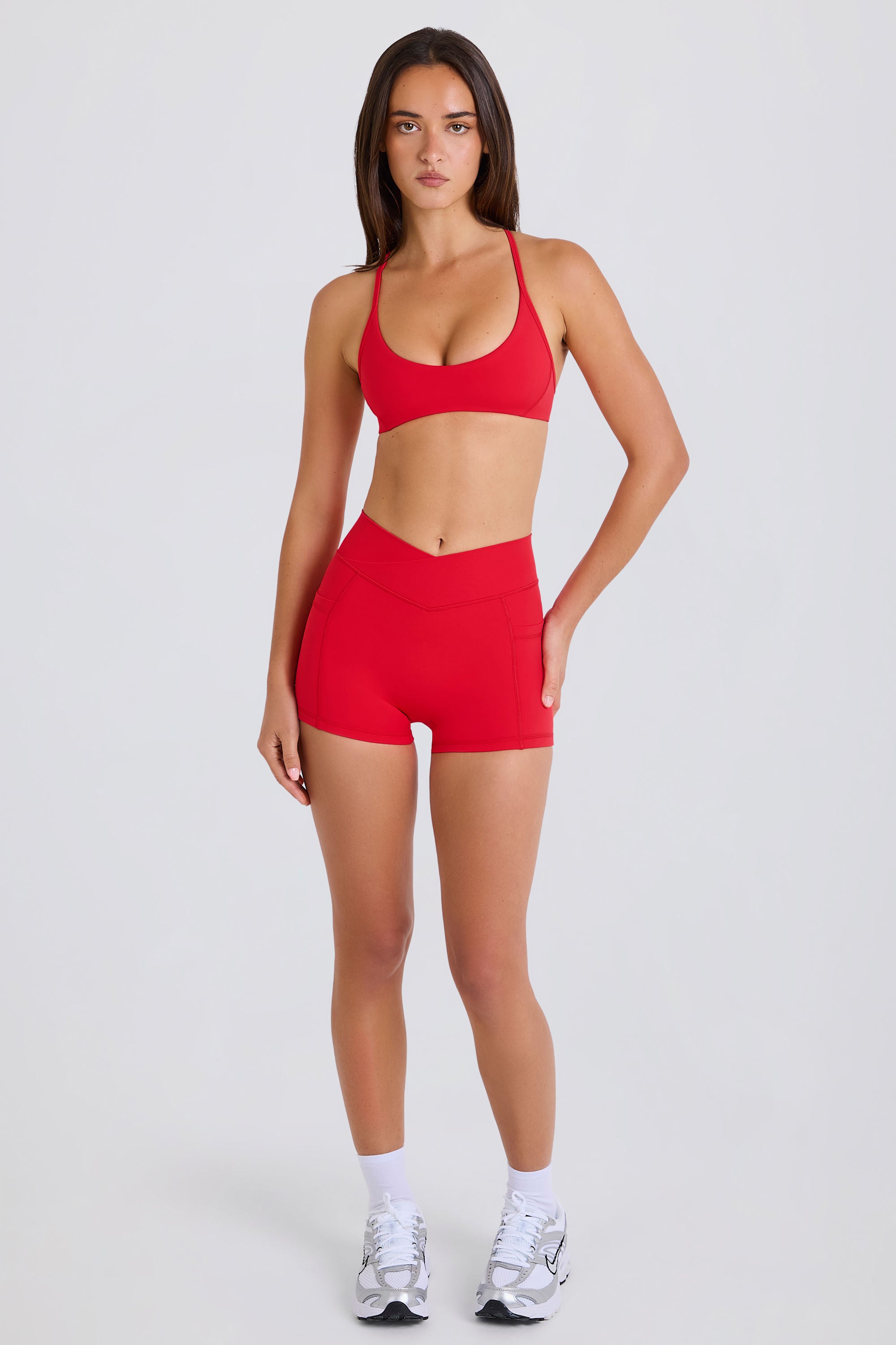 Soft Active Pocket V-Waist Mini Shorts in Strawberry