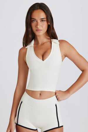 Soft Active Polo Crop Top in Ivory