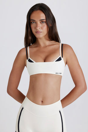 Soft Active Twist-Back Layered Sports Bra in Ivory