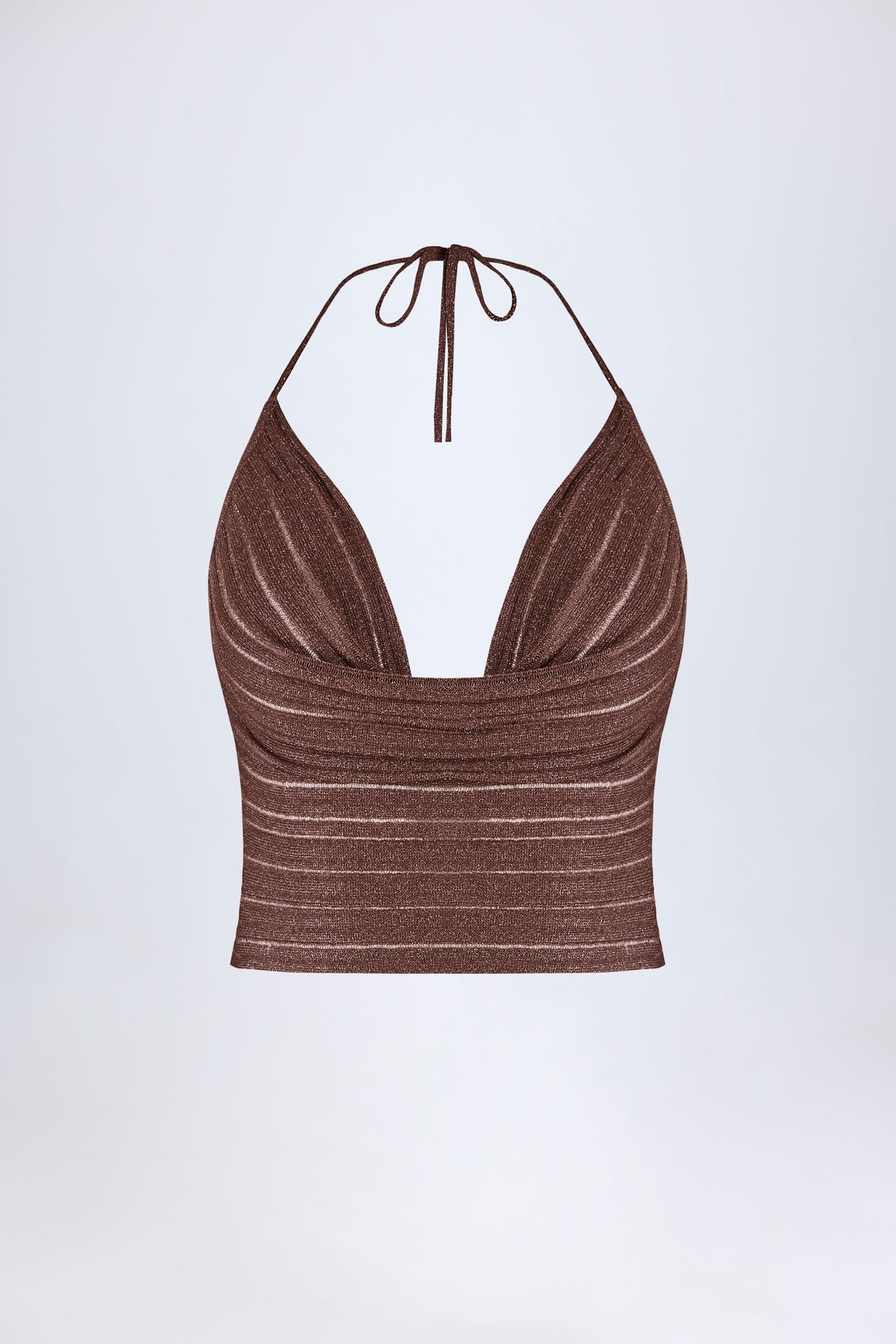 Plunge Halterneck Crop Top in Bronze - 4