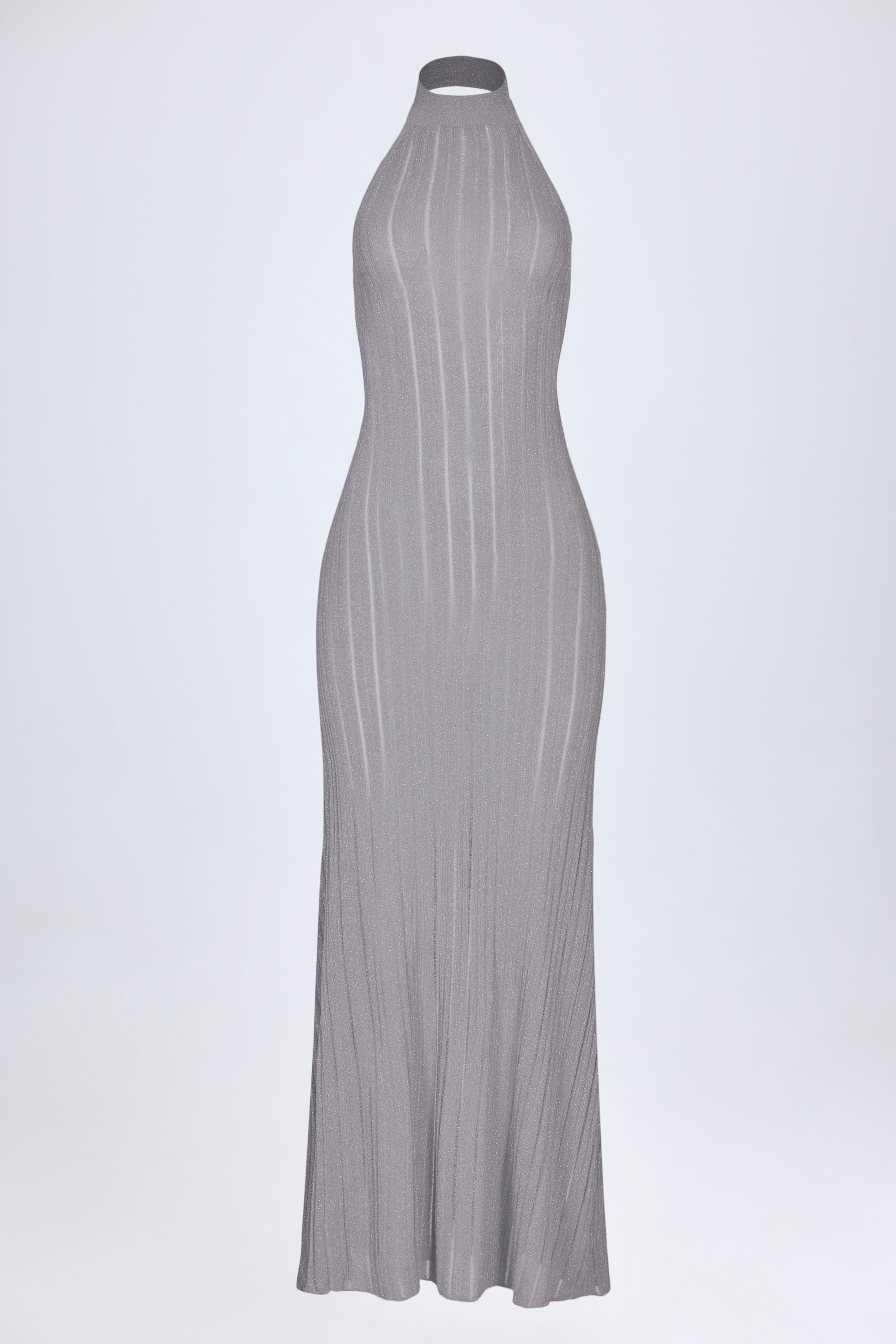 Backless Halterneck Maxi Dress in Silver - M