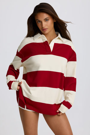 Striped Oversized Long-Sleeve T-Shirt in Dark Red