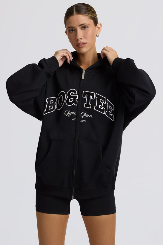 Oversized Zip-Up Hoodie in Black