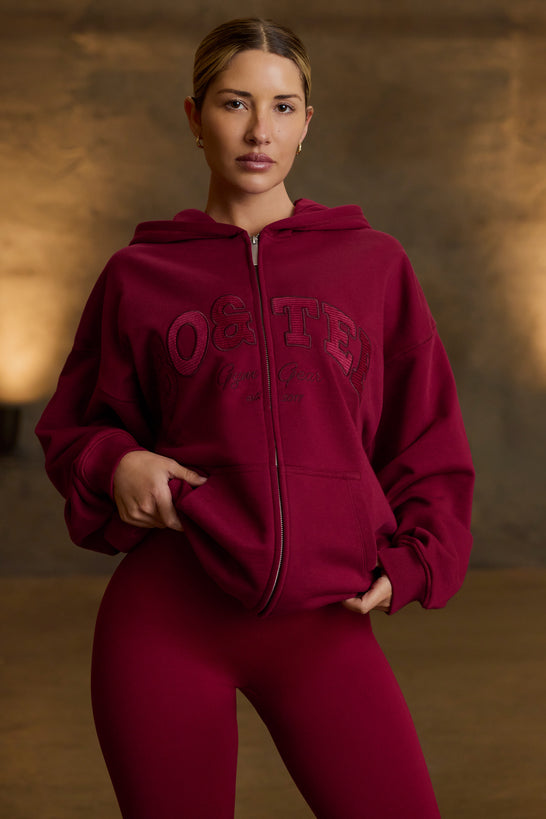 Oversized Zip-Up Hoodie in Burgundy